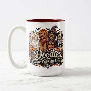 Doodles Halloween Dogs Funny Spooky Costumes Two-Tone Coffee Mug