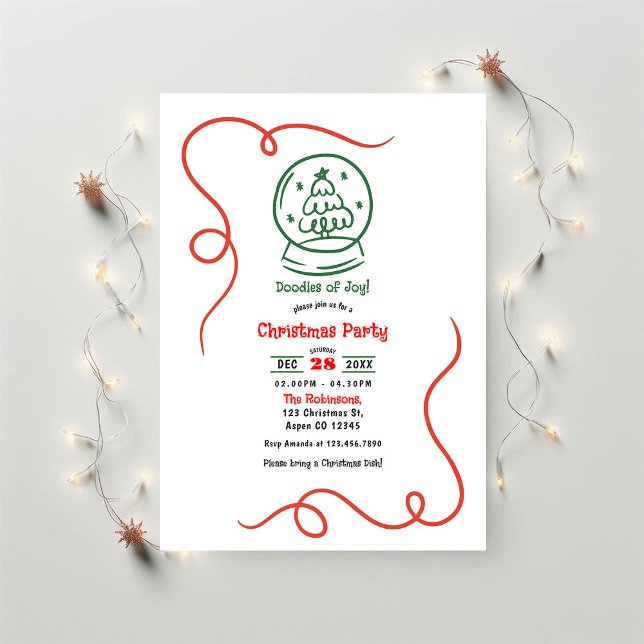 Doodles of Joy! Whimsy Hand Drawn Christmas Party Invitation (Doodles of Joy! Whimsy Hand Drawn Christmas Party Invitation)