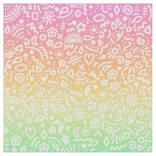 Doodles on Pastel Rainbow Gradient Fabric