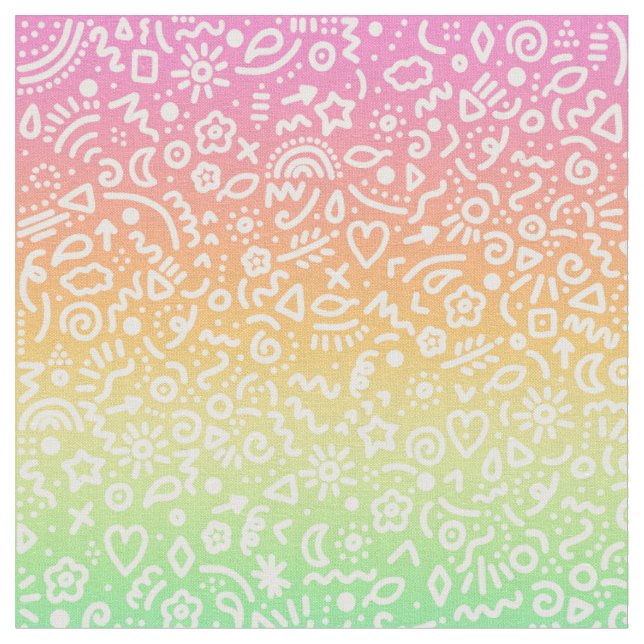 Doodles on Pastel Rainbow Gradient Fabric (Close Up)