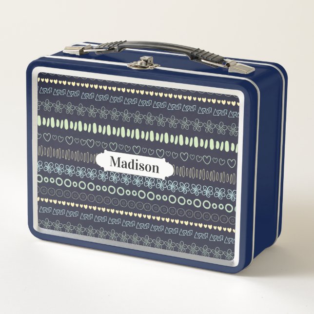 Doodles Pattern custom name lunch boxes (Front)