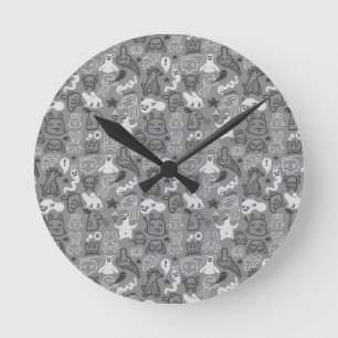 doodles pattern illustration round clock