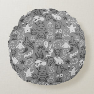 doodles pattern illustration round cushion
