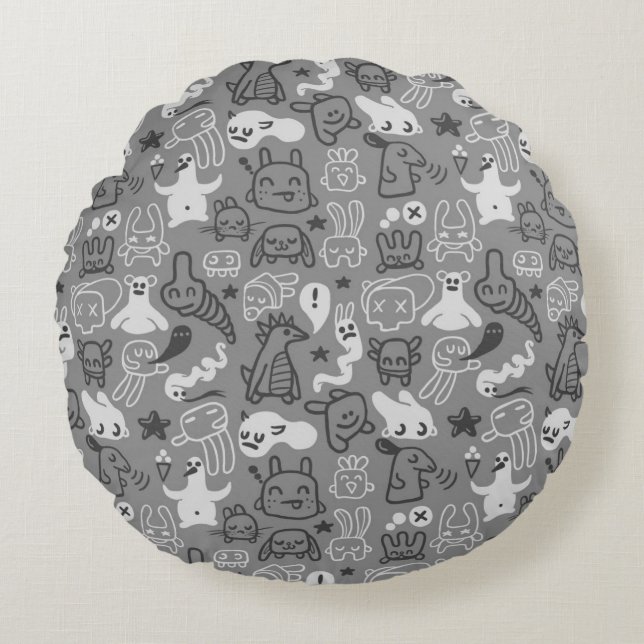 doodles pattern illustration round cushion (Front)
