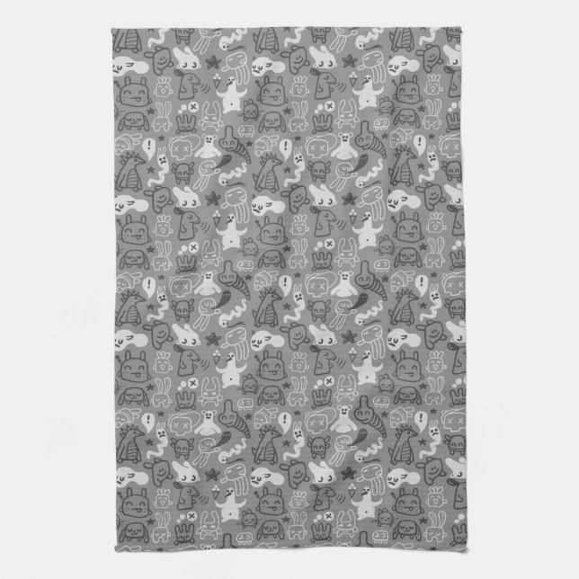 doodles pattern illustration tea towel (Vertical)