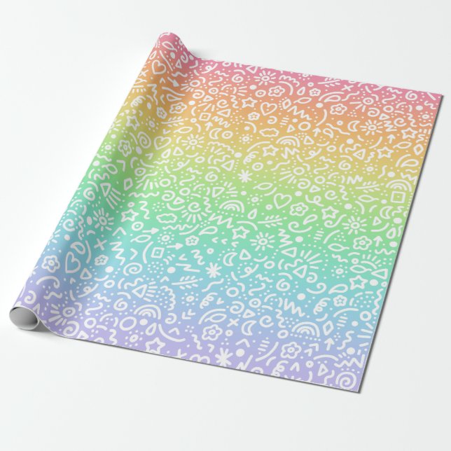 Doodles! Rainbow Wrapping Paper (Unrolled)