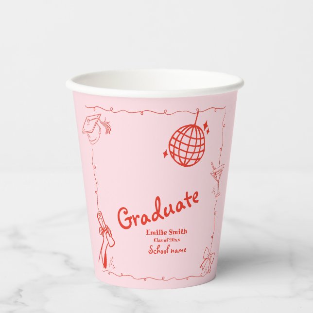 Doodles style Hand Drawn Graduation Party Paper Cups (Front)