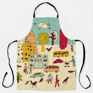 Doodles urban park landscape walking color city li apron