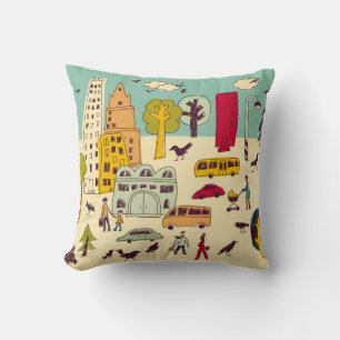 Doodles urban park landscape walking color city li cushion