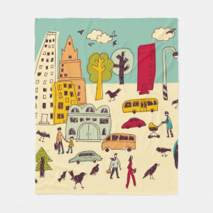 Doodles urban park landscape walking color city li fleece blanket