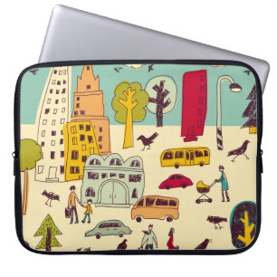 Doodles urban park landscape walking colour city l laptop sleeve