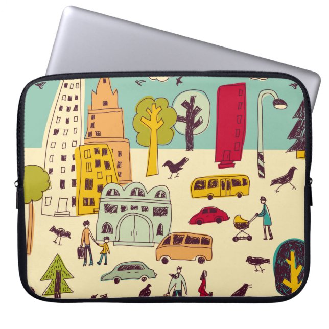 Doodles urban park landscape walking colour city l laptop sleeve (Front)