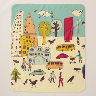 Doodles urban park landscape walking colour city l sherpa blanket