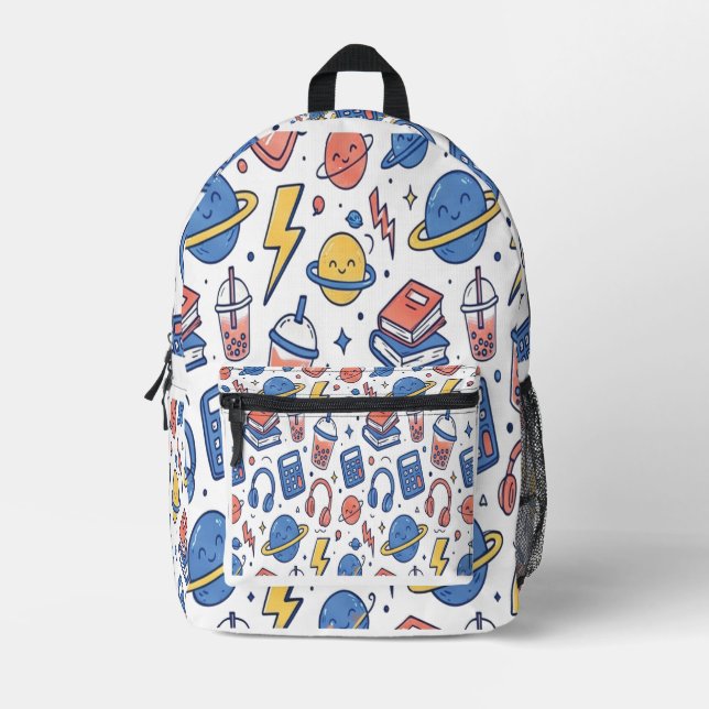 Doodleverse Campus Pattern Printed Backpack (Front)