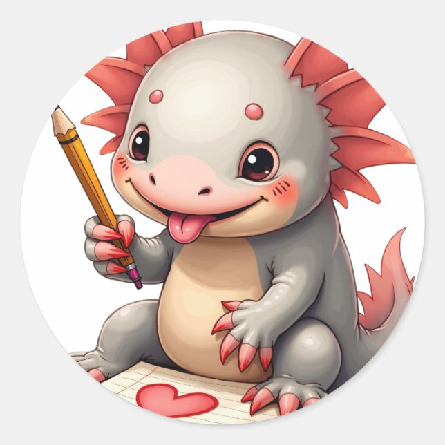 Doodling Axolotl Classic Round Sticker (Front)