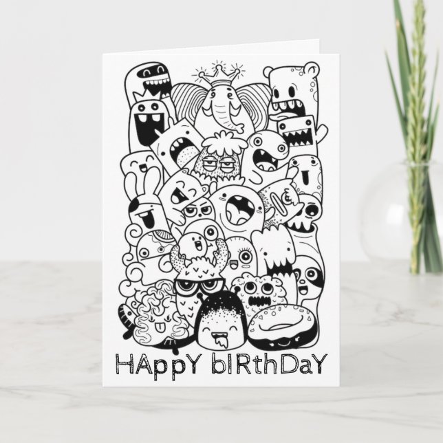 Doodling Birthday Card - Monsters Princess (Front)