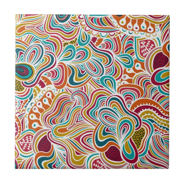 Doodling pattern ceramic tile (Front)