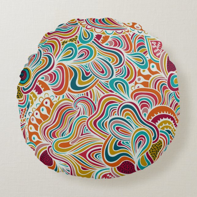 Doodling pattern round cushion (Front)