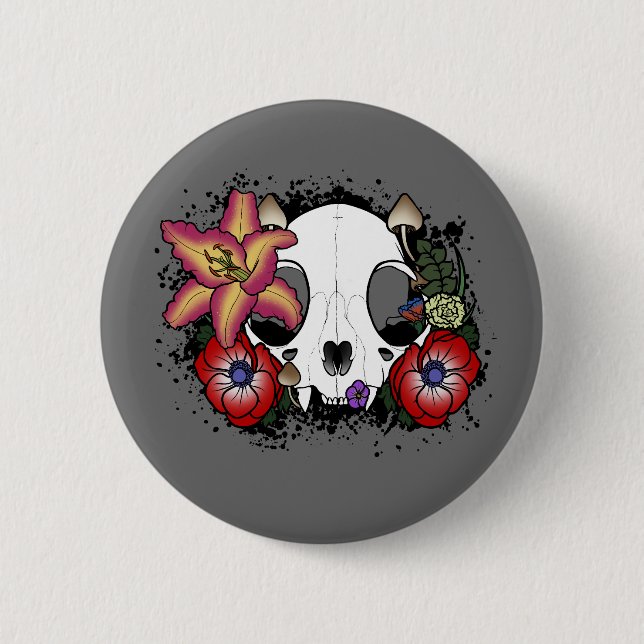 Doom and Bloom Cat Skull 6 Cm Round Badge (Front)