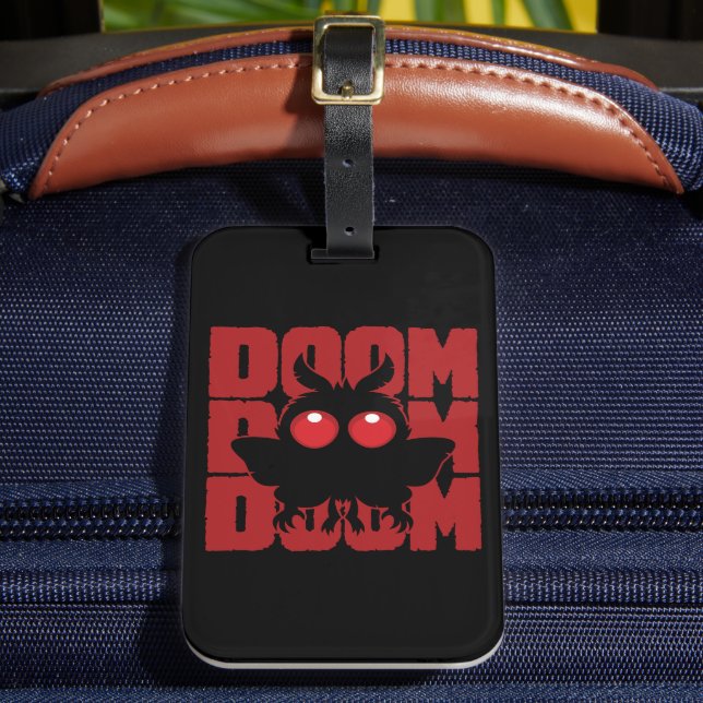 DOOM DOOM DOOM Kawaii Mothman Cryptid Luggage Tag (Front Insitu 2)