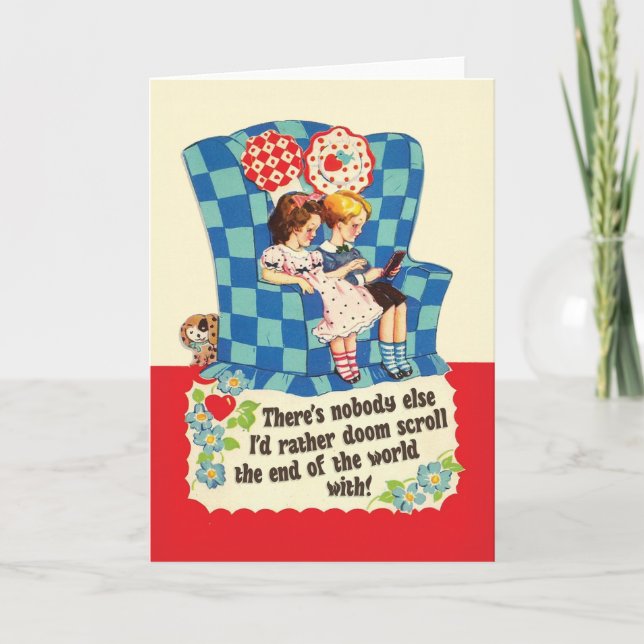 DOOM SCROLLING - funny retro Valentines day card (Front)