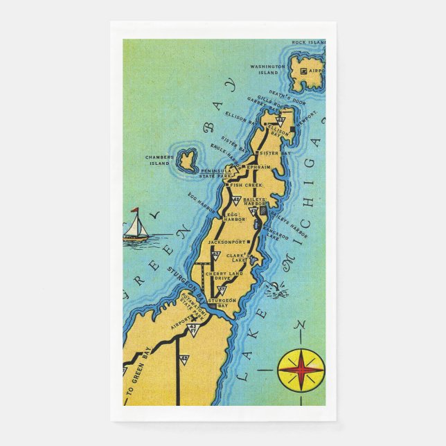 Door County Map Guest Towels Napkin (Front)