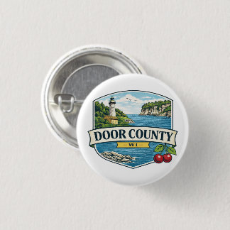 Door County, WI Lighthouse and Lake MichiganMagnet 3 Cm Round Badge