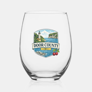 Door County, WI Lighthouse and Lake MichiganMagnet Stemless Wine Glass