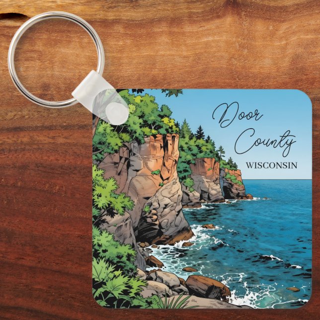 Door County, Wisconsin Illustration Lake Michigan Key Ring (Front)