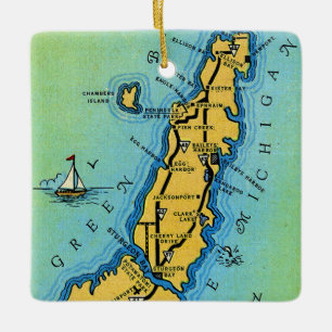 Door County Wisconsin Map Ceramic Ornament