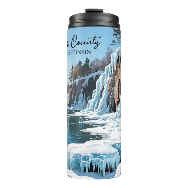 Door County  Wisconsin Winter Bluffs Thermal Tumbler (Front)