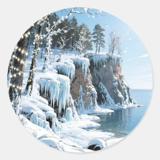 Door County Wisconsin Winter Christmas Classic Round Sticker