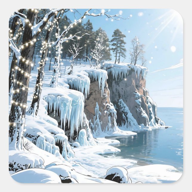Door County  Wisconsin Winter Christmas  Square Sticker (Front)