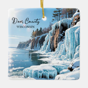 Door County Wisconsin Winter Poem Christmas Ceramic Ornament