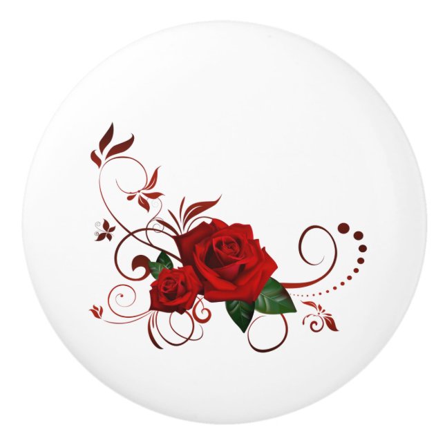 Door Knob Red Rose Floral  (Front)