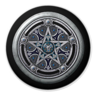 Door Knobs: Silver Pentacle Ceramic Knob