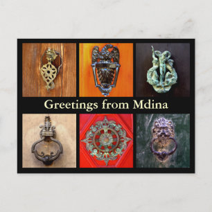 Door knockers in Mdina Postcard