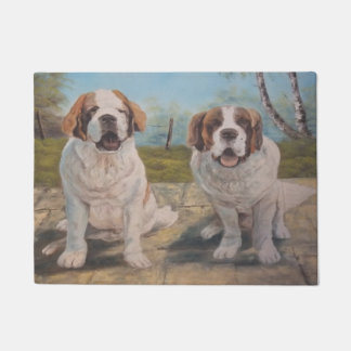 Door Mat Ann Hayes Painting Two Saint Bernards