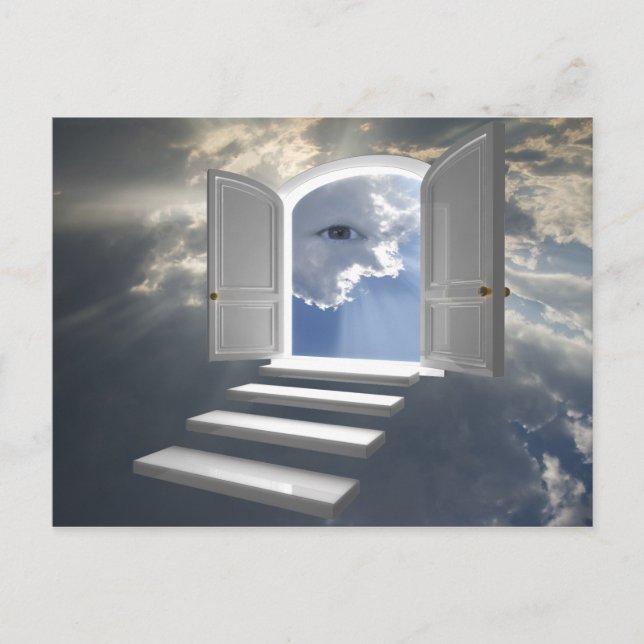 Door opened on a mystic eye postcard (Front)