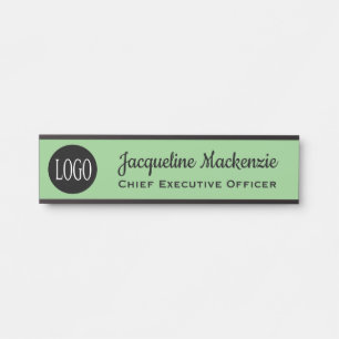 Door Sign for Office w/ Logo Name Plate Mint Green