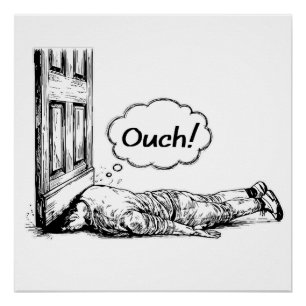 Door Slam Disaster “Ouch!” Comic Illustration Poster