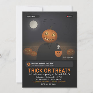 Doorbell Cam Pumpkin Head Scary Halloween Party Invitation