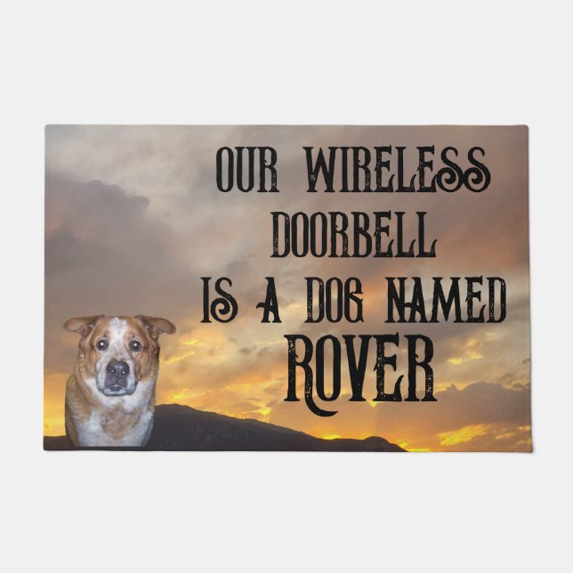 Doorbell is Dog Photo and Name | Golden Sunset Doormat (Front)