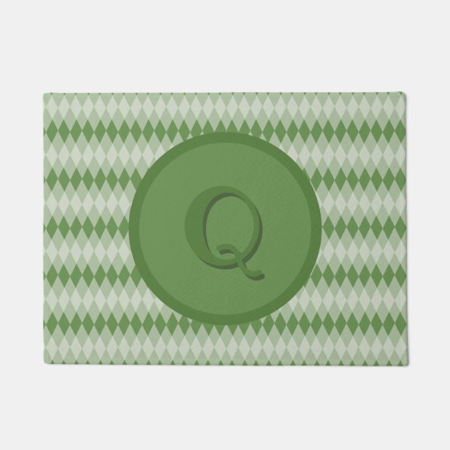 Doormat - Argyle Pattern in Green with Monogram (Front)