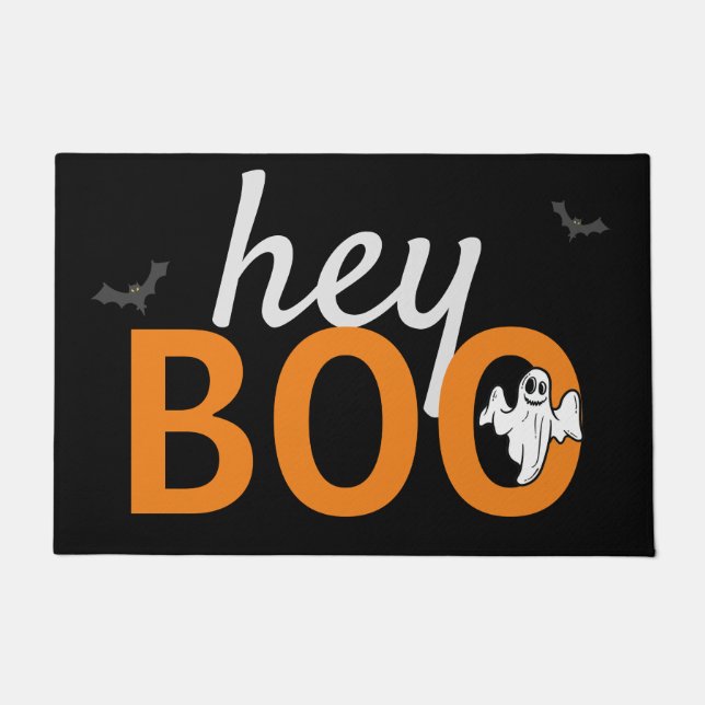 Doormat - hey BOO Ghost / Bats Black (Front)