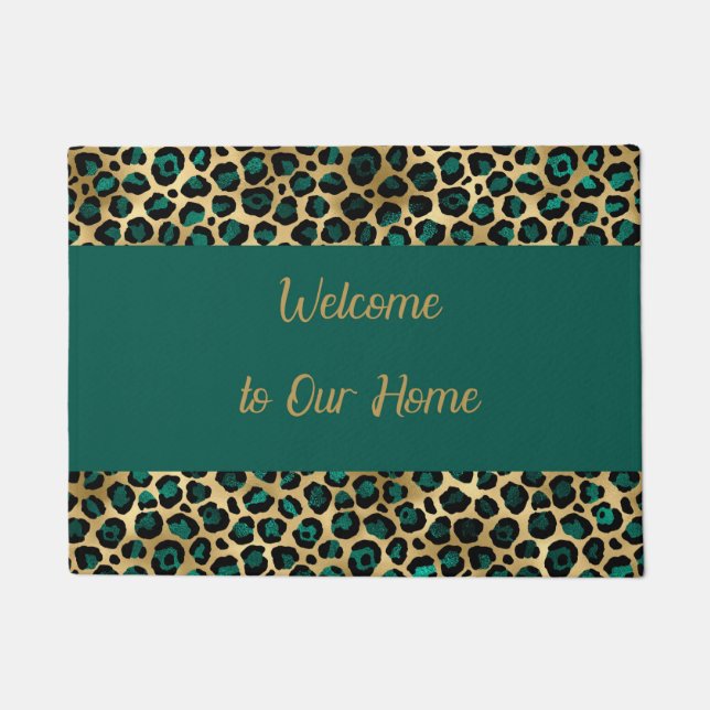 Doormat in Faux Gold and Teal Leopard Design (Front)