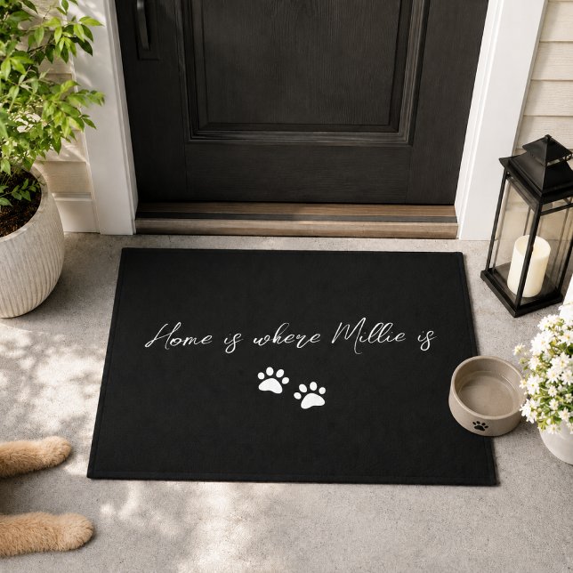 Doormat | Personalised Pet Lover Entryway Welcome  (Personalized pet doormat with custom name and paw prints for dog and cat loving homes)