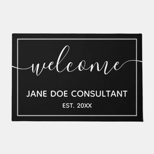 Doormat - Personalised Welcome Black and White (Front)