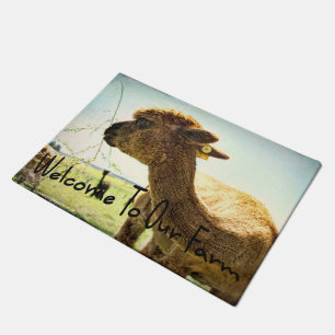 Doormat "Welcome To Our Farm" Young Alpaca