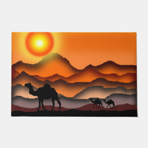 Doormat with Camels at Sunset Desert